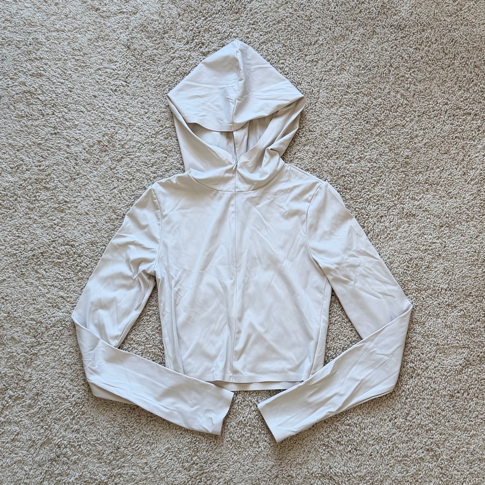 Forever 21 Cream Hooded Half Zip Workout Top - Size Small